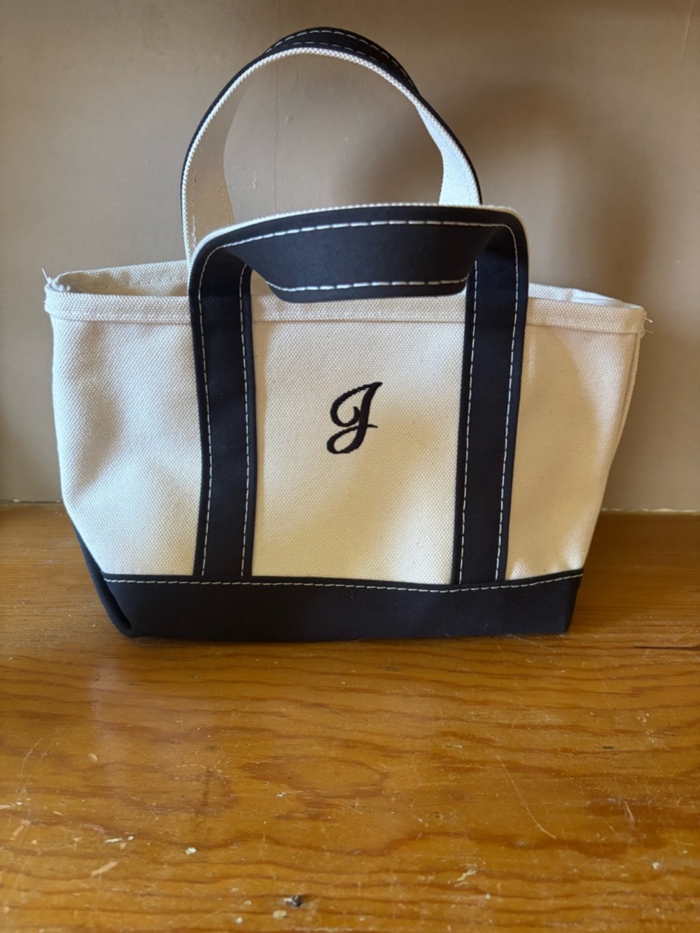 L.L. Bean Cream Canvas Tote with Black Stitching